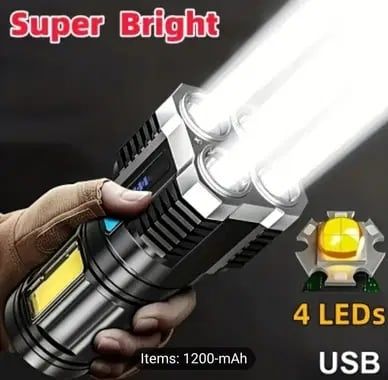 Lanterna Puternuca 4 led cu baterie 1200mah  nou