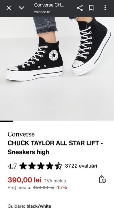 Converse unisex cu talpa înaltă mar 39