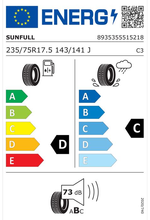 235/75 R17.5 143J 16 pliuri SUNFULL HF111 Anvelope directie / remorca M+S