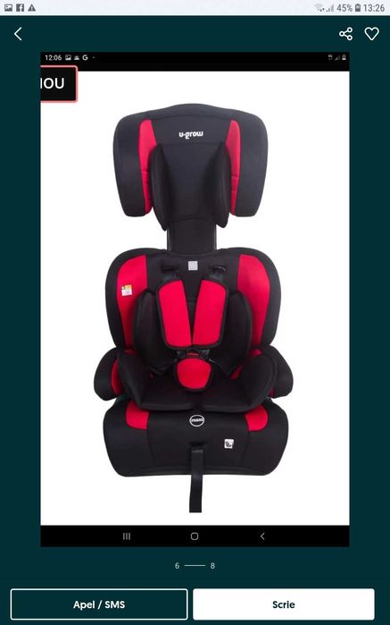 SCAUN/INALTATOR AUTO pentru copii 3 - 12 Ani U GROW - NOU - 450 Lei
