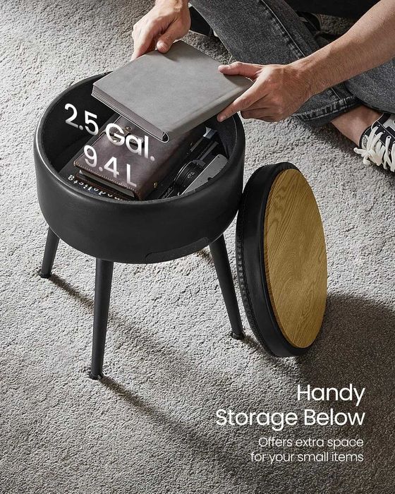 Taburet 3 in 1 cu spatiu de depozitare si masa, Vasagle, negru