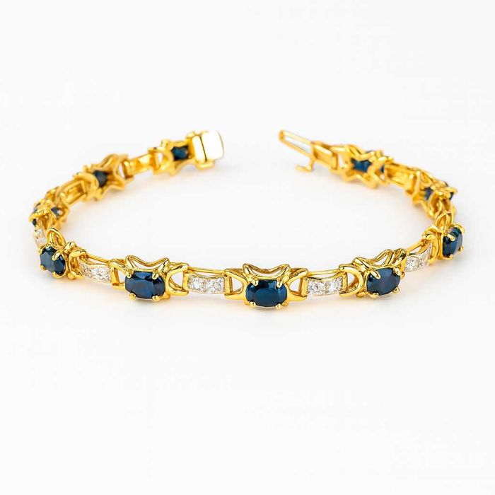 Bratara Din Aur De 14K Cu Safire Naturale Si Diamante-Cu Certificat