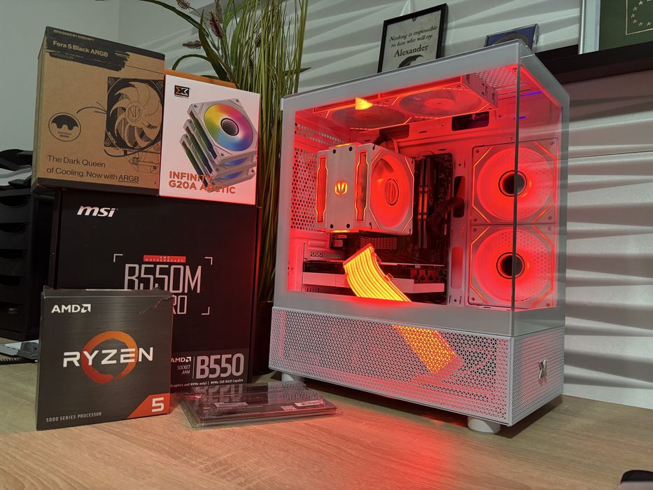 Бял геймърски компютър Ryzen 5600/RTX3060Ti/16 Ram/512 ssd/600W +ПОДАРЪК