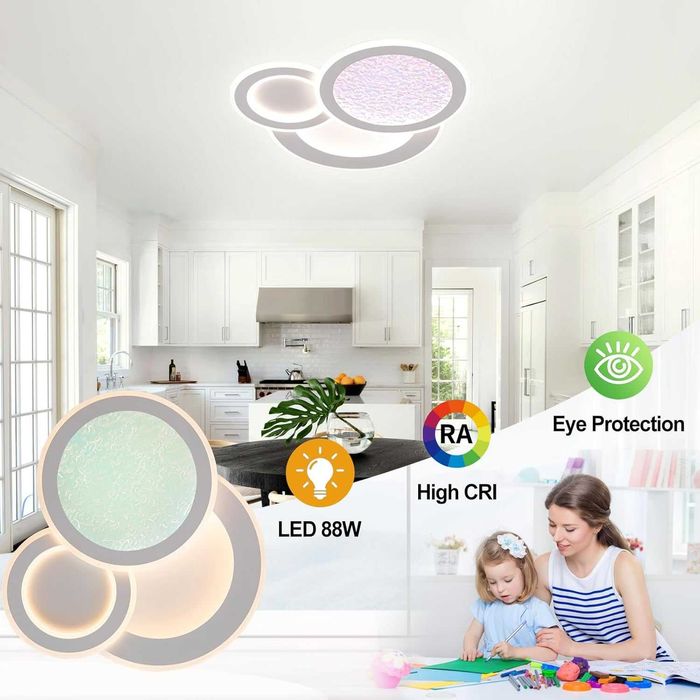 LED Смарт полилей за таван с дистанционно и димиране, 88W, за дневна и спалня