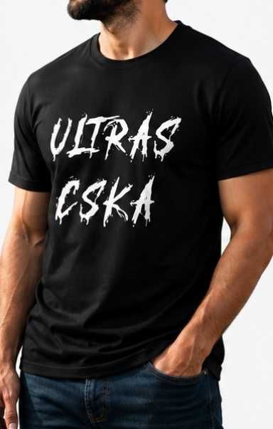 Мъжка тениска Ултрас Цска Ultras Cska фланелка футболна с къс ръкав черна размери от С до 5ХЛ