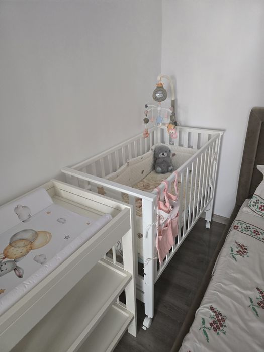 Patut Co-Sleeper atasabil Dido alb & Havana cu saltea inclusa