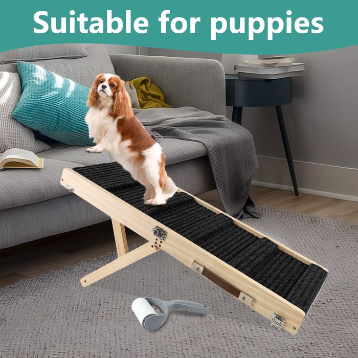 Rampa din lemn pentru animale de companie, pliabila, 4 trepte de inaltime 23 ? 44 cm, cu covoras antiderapant, negru