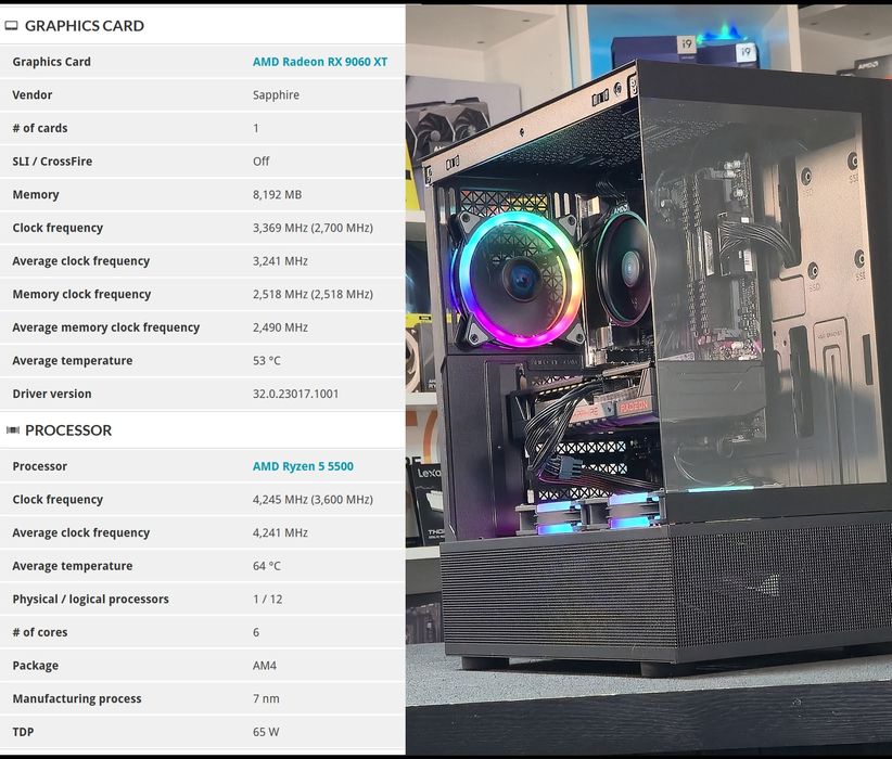 PC  Ryzen 5  RX9060XT SSD Nvme 16 GB ddr4
XT 8GB - 512GB NVMe