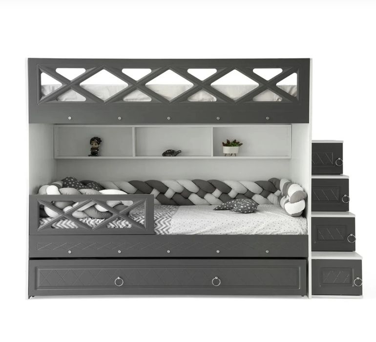 100% MDF Двуетажно детско легло със странични стълби