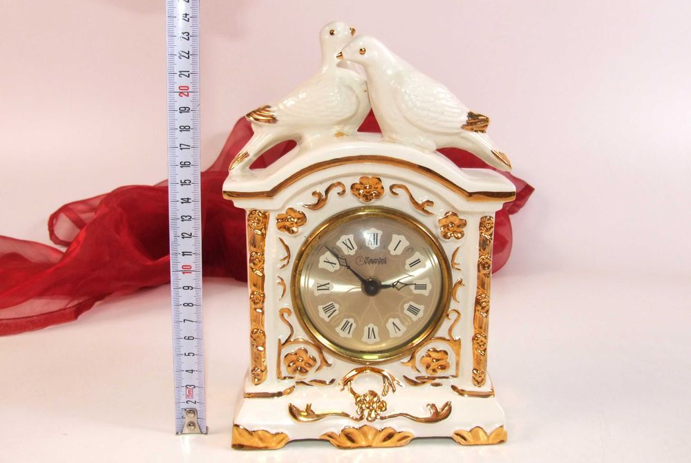 Ceas KAMINI cu porumbei, portelan, Made in England, IDEAL CADOU