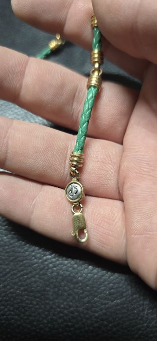 Brățară argint aurit cu piele firmă