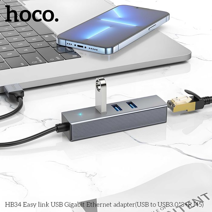 Hoco HB34 USB Type-C RJ45 + 3×USB 3.0 Gigabit Ethernet Docking Station