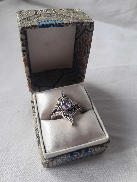 Inel Vintage Argint 925 cu Ametist și Marcasite - Stil Art Deco