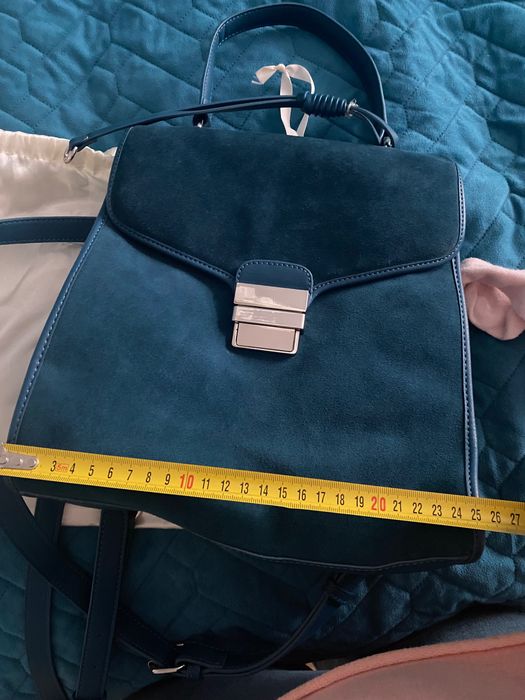 Велурена раница Zara в морско синьо-зелено