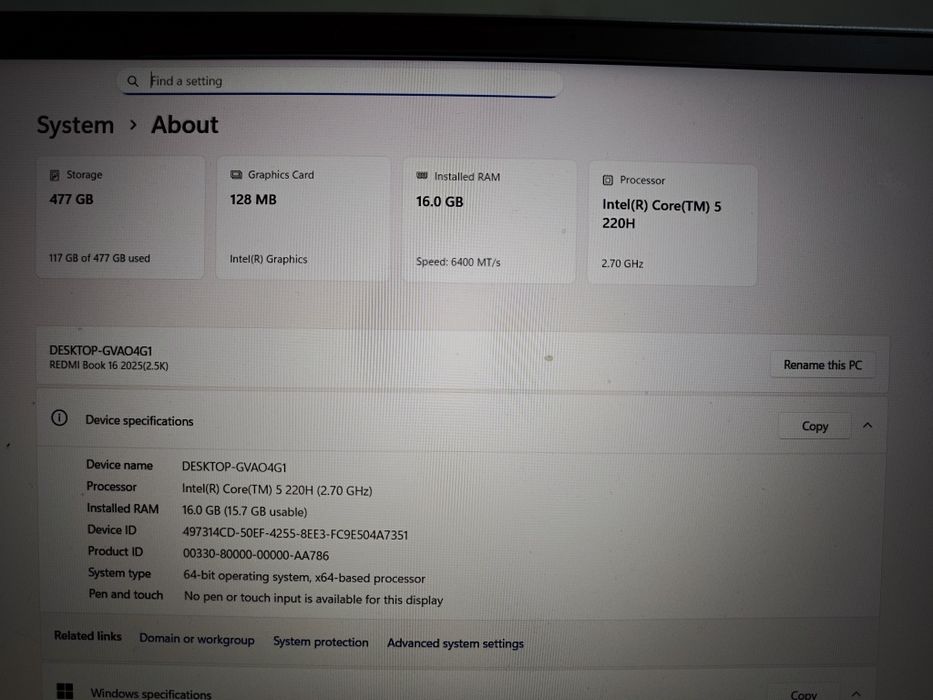 Noutbook  Redmi book 16