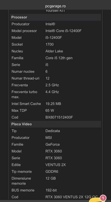 URGENT! PC Gaming/Workstation Full White – i5 12400F | RTX 3060 12GB | 32GB DDR5 | Garanție PC Garage