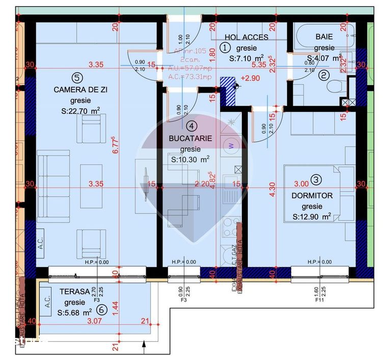Apartament 2 Cam | 57 Mp + Terasă 89865 €