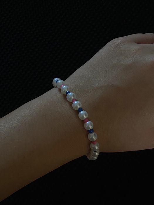 Bratara din perle handmade roz si albastru coquette