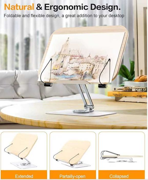 Подставка для чтения с вращающимся основанием и деревянным дизайном m5