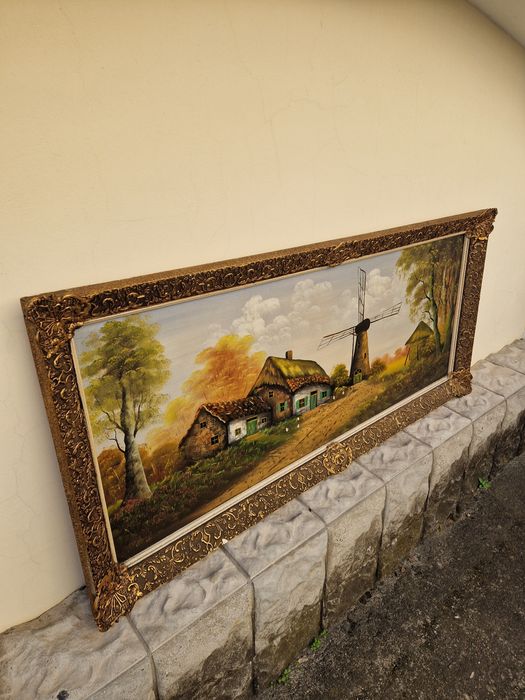 Стара голяма антикварна холандска картина масло върху платно