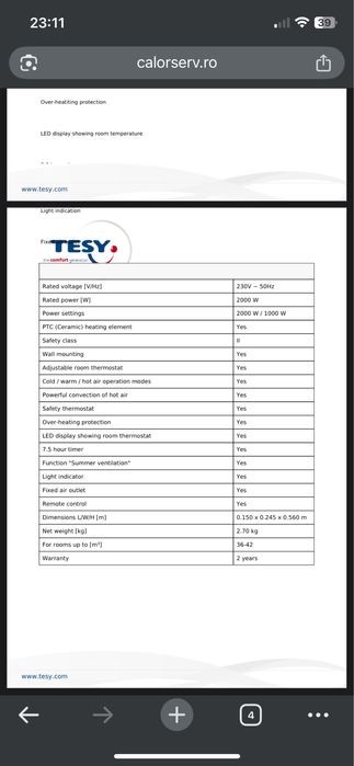 Aeroterma TESY cu telecomanda