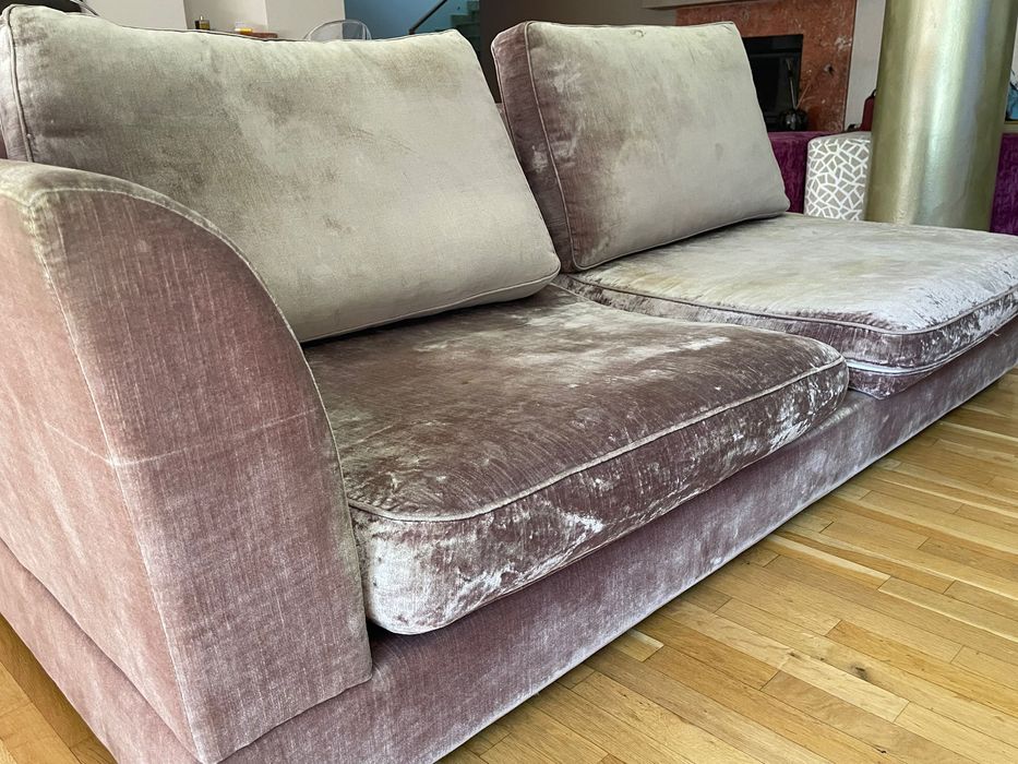 Canapea grej catifea, stare buna, puf de gasca