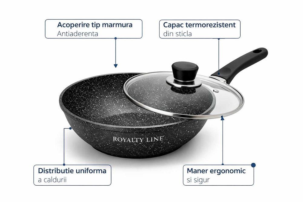 Wok din aluminiu turnat cu acoperire marmura 28 cm Royalty Line