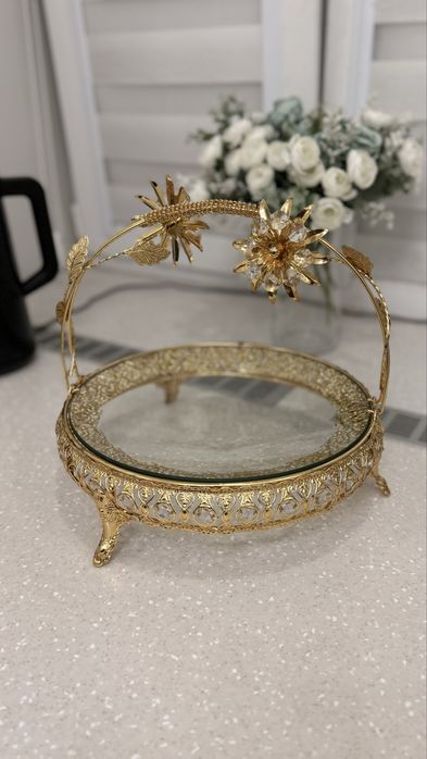 Ваза стеклянная мельхиор