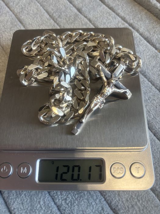 Сребърен ланец Панцер 925 и кръст 55см 120гр