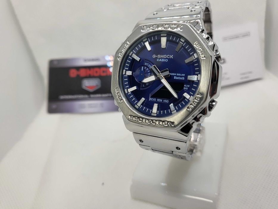 Ceas Sport Casio g shock Full metal GM B2100 Silver Blue Nou,Garantie 2 ani