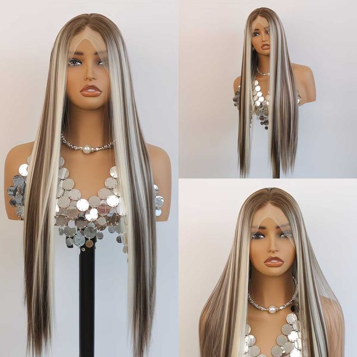 Лейс фронт перука 80 см русо-кафяв микс - синтетична 13х4 Lace Front