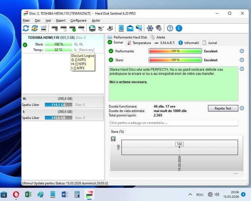 Hard disk laptop Toshiba L200 1TB SATA III 5400rpm/128MB, 46 zile 100%