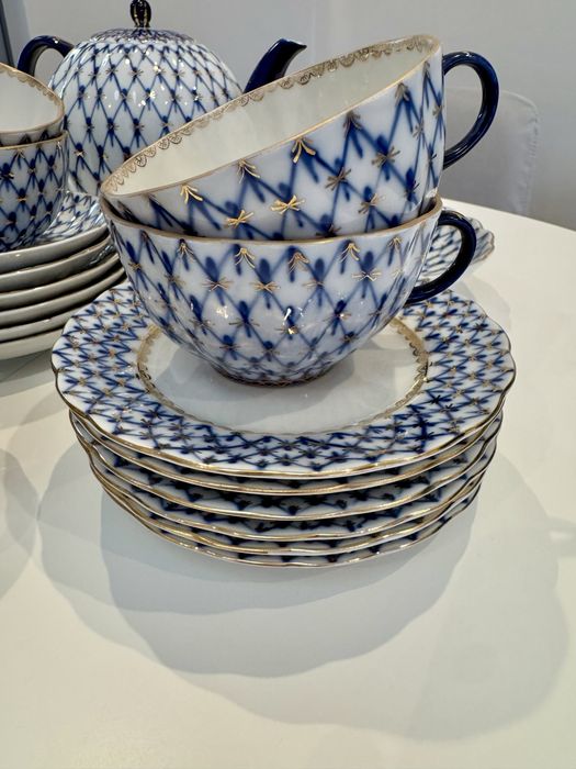 Кобалтова мрежа ЛФЗ, сервиз за чай.