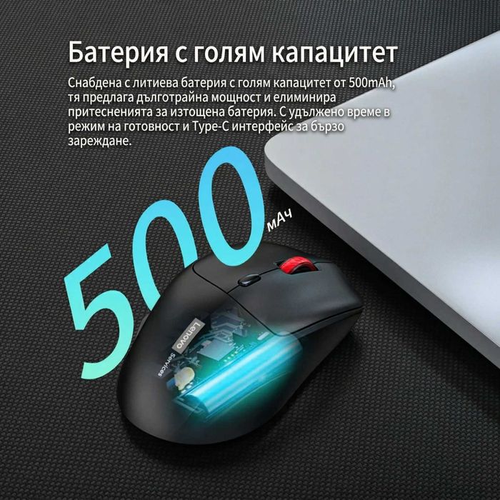 LENOVO N230 Безжична мишка, Bluetooth и 2.4GHz, Безшумна, Ергономична, Нова
