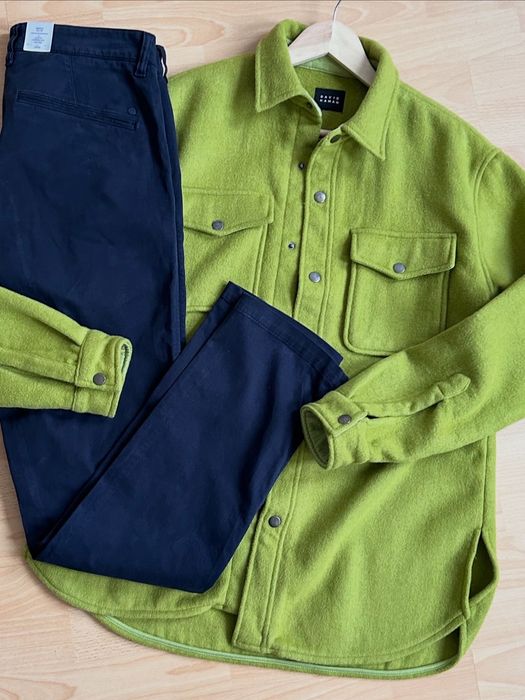 David NAMAN зелена връхна топла вълнена риза