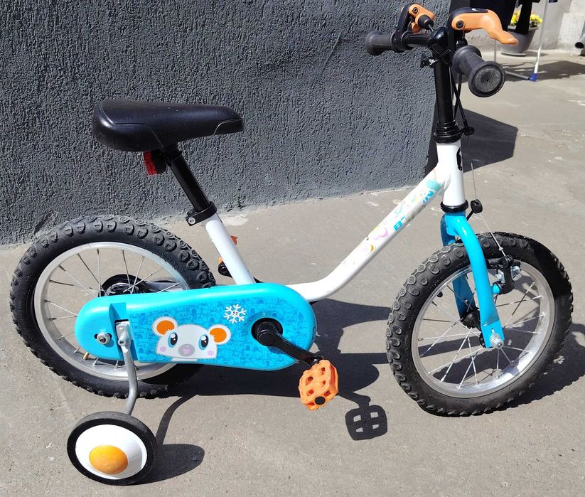 Bicicletă fete BTWIN 14” + roți ajutătoare – ca nouă