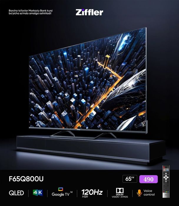 Телевизор ZIFFLER 55/65/75 Qled 120HZ Google Tv