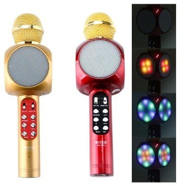 Караоке МИКРОФОН+колона, безжичен с блутут,LED светлини и USB Флашка