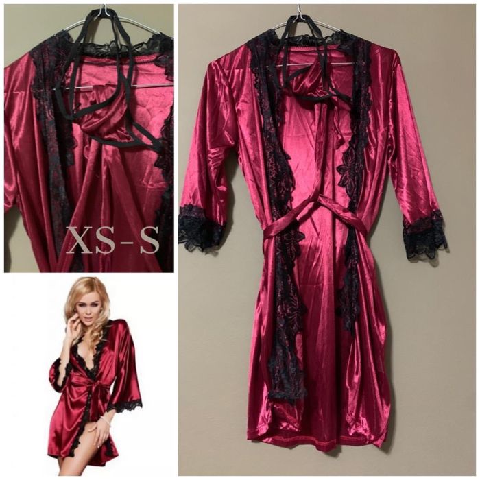 Halat din material satinat visiniu rosu inchis + chilot