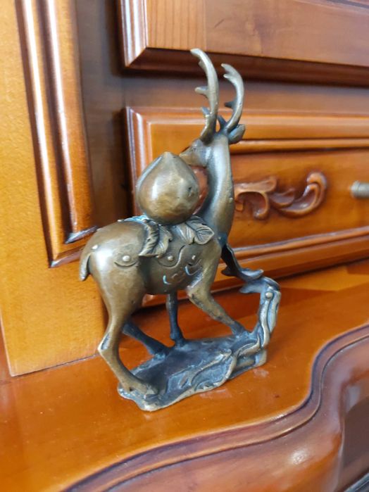 Sculptura Chineza Deosebita Bronze Yuanbao Sika! Foarte Rar!