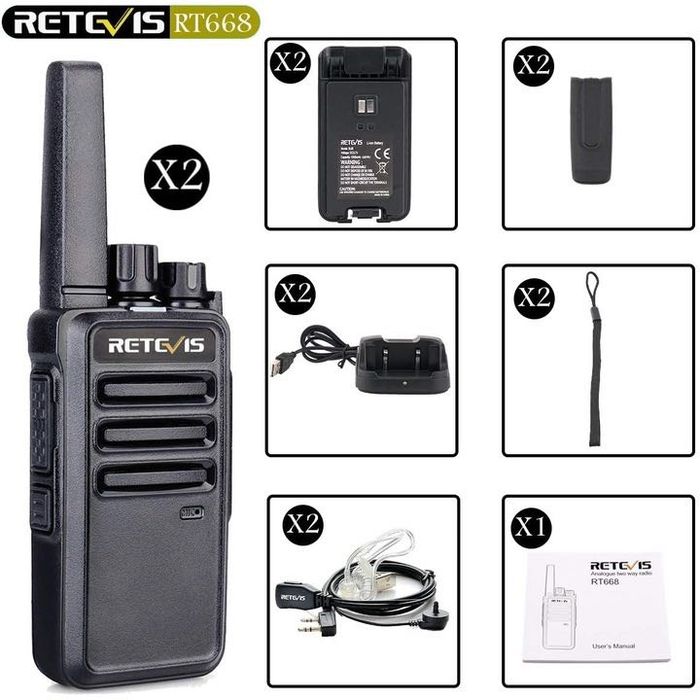 Statii radio emisie receptie Retevis RT668, VOX, casti, pachet 2 buc,Negru,sigilat