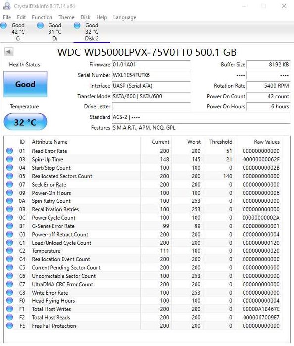Твърд диск 500GB WD Blue 2.5 5400rpm SATA3 (WD5000LPVX)