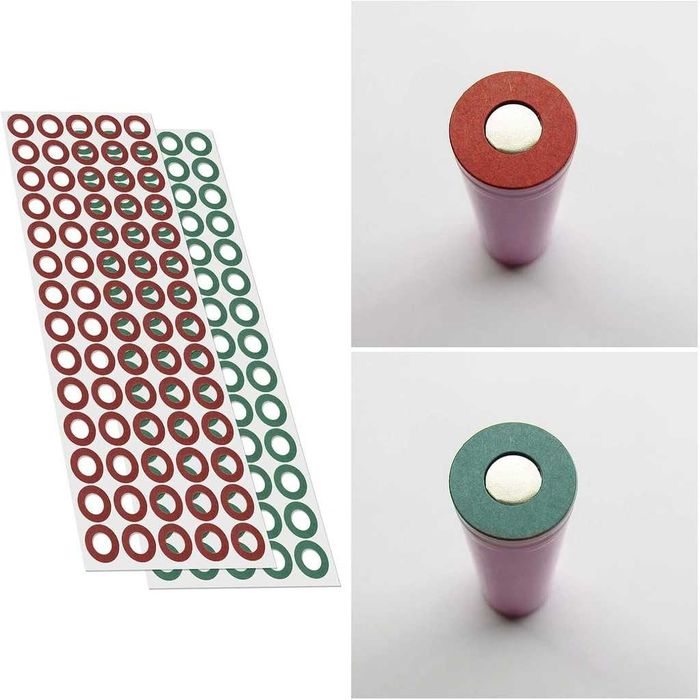 Hartie pentru izolație acumulator Li-Ion 18650 – set 100 buc inele baterii (50 verzi + 50 roșii) izolație electroizolantă și izolator 18650