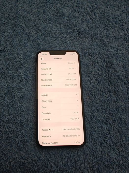 iPhone 14 negru 128GB viața bateriei 100% impecabil