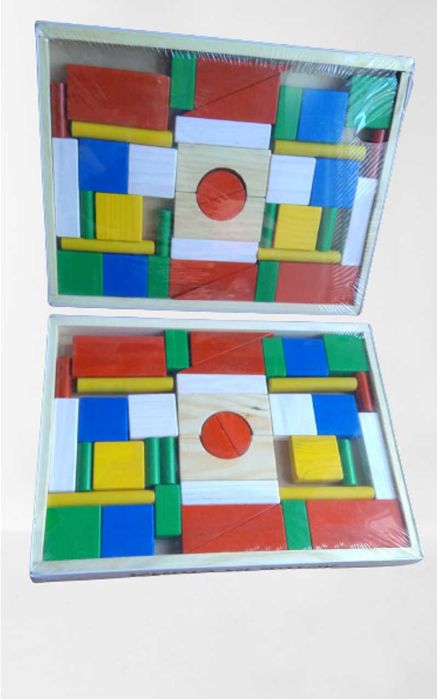 Дървени кубчета конструктор строител с едри части 39бр. /дървени игри