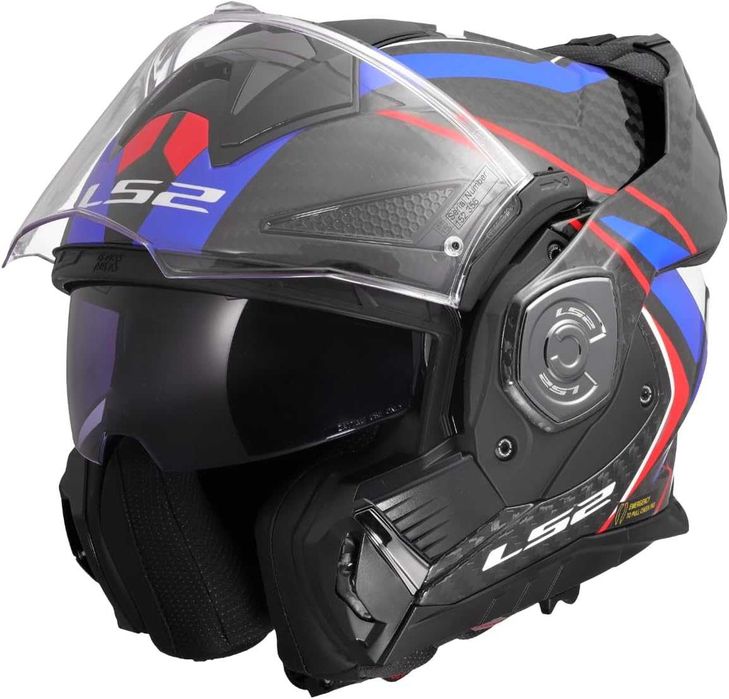 Нова Мотоциклетна Модуларна Каска за Мотор LS2 FF901 Advant X Carbon Future II, XL, Gloss White/Blue ECE 22.06 1550 гр