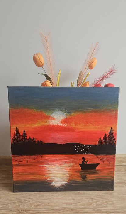 Ръчно рисувана картина с акрил „Тишина на залеза“ 40x40 см