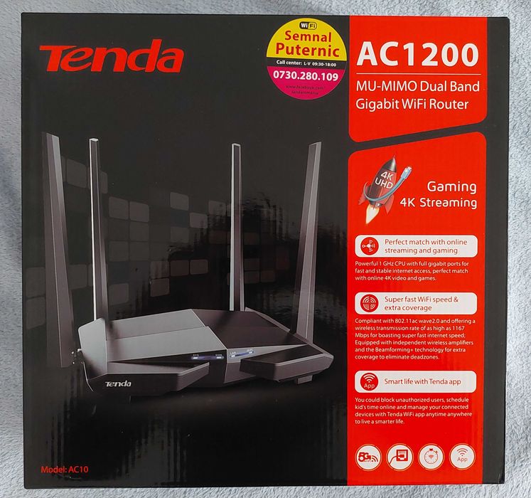Router wireless Tenda AC10, AC1200, Dual-Band,