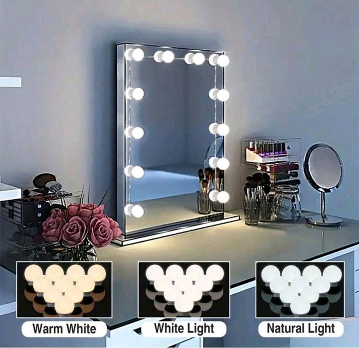 Iluminare masa de toaleta cu becuri tip glob