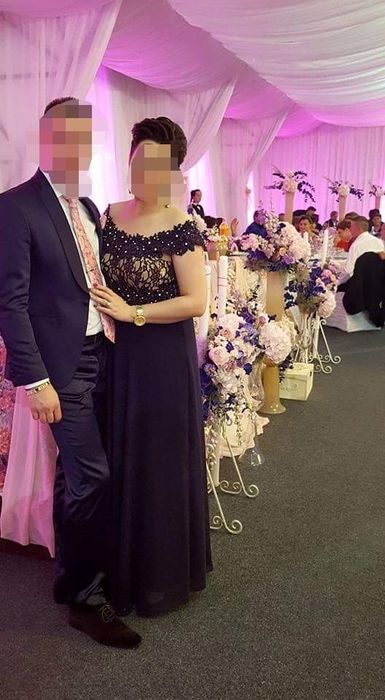 Rochie de seara eleganta, mov regal cu auriu și pietre aplicate!